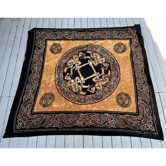 Handmade Other - Vintage Tablecloth Wall Art Curtain Endless Knot Celtic Batik Book of Kells